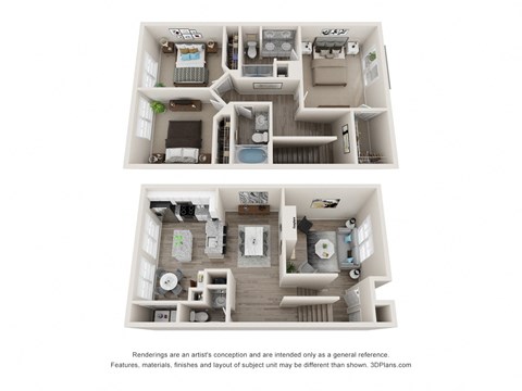 Floor plan for 3 beds, 2.5 baths, 1444 sqft